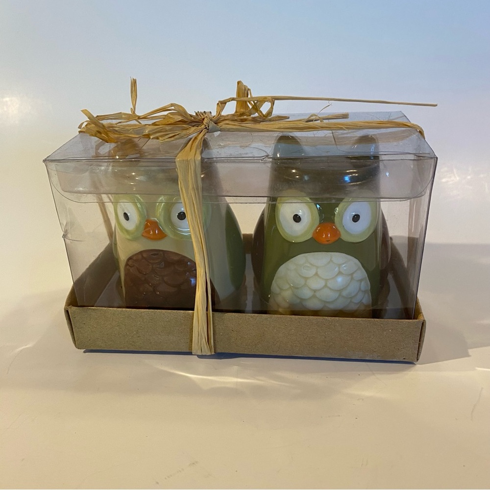 Tag Owl Salt + Pepper Shakers New in Box Kitschy  Kitchen